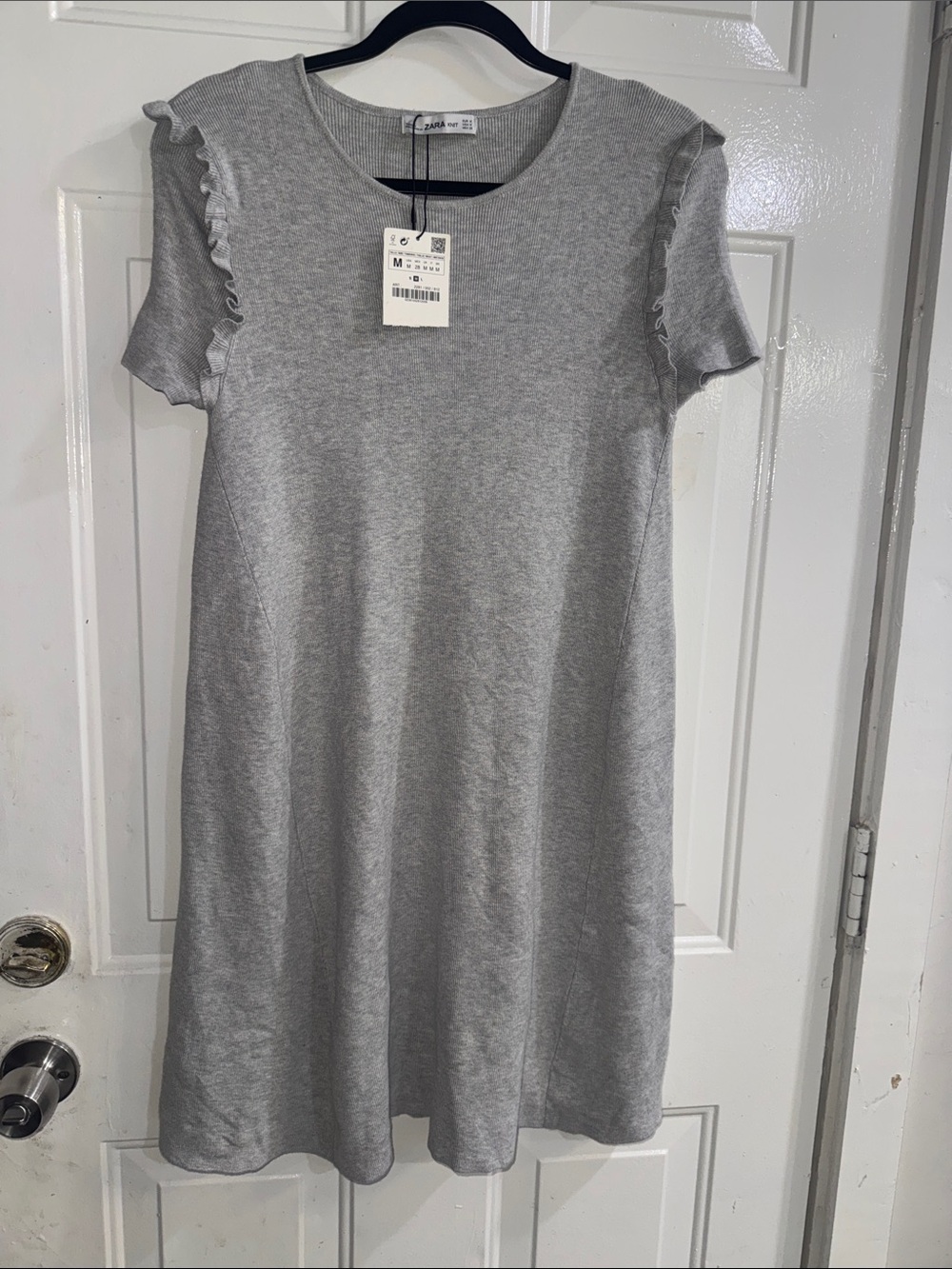 Zara Light Gray Ruffle Sleeve A-Line Dress